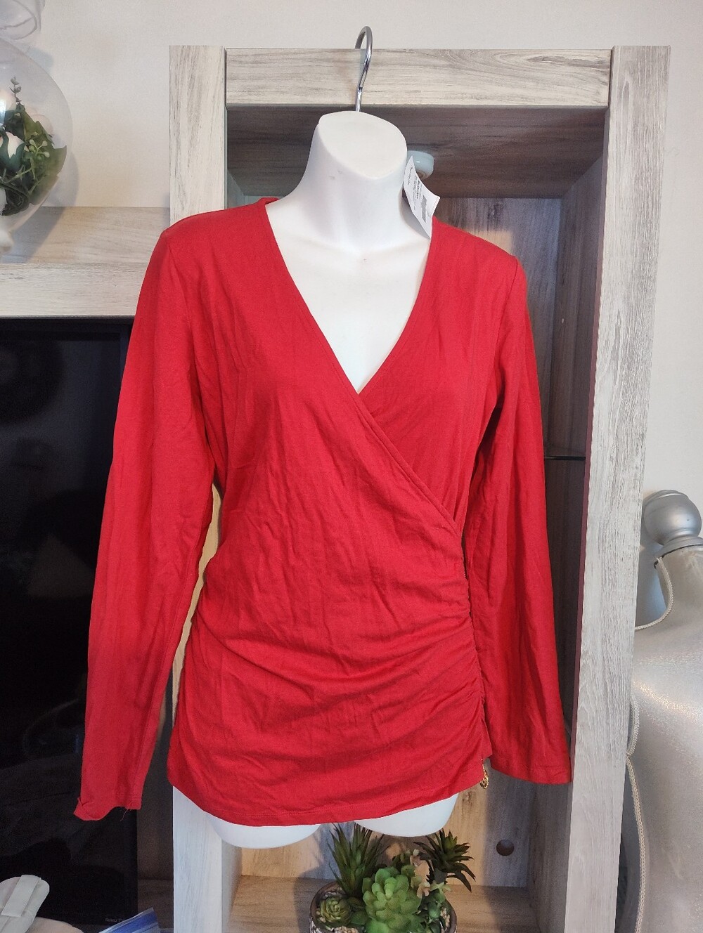 Michael Kors Red Wrap-Style Long Sleeve Blouse Size Small Sample Piece